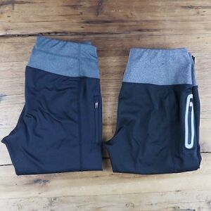 REEBOK BUNDLE BLACK & GREY RUNNING WORKOUT GYM LEGGINGS ZIPPER POCKETS SIZE S